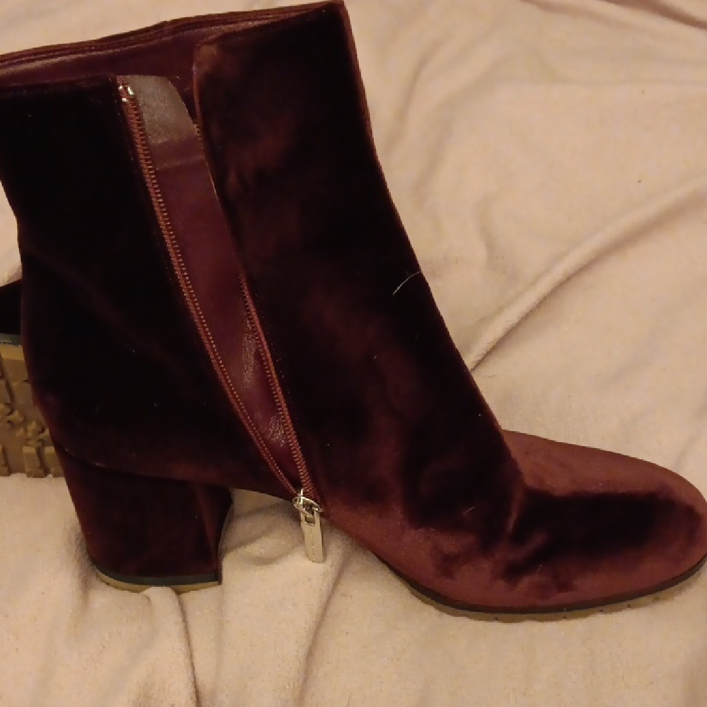 Gianvito Rossi Velvet Heeled Boots in Deep Burgundy